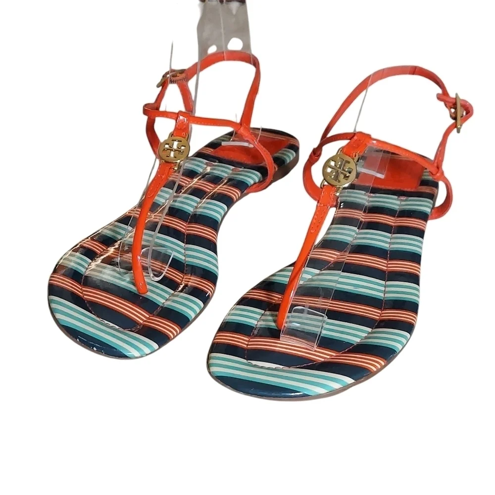 Tory Burch Emmy Habanero Pepper Stripe Cushioned Footbed Sandals